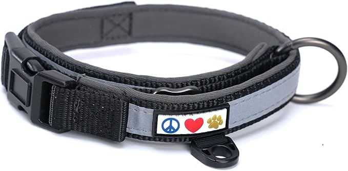 Pawtitas Lumberjack Padded Martingale Collar for Dogs | Soft Neoprene Dog Collar for Your pet's Comfort Made with Reflective Band for Maximum Visibility | Fits Small and Large Pets - Large Black