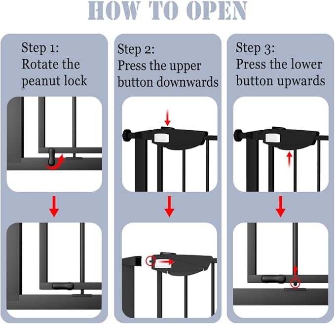 DEARBB Triple Lock Baby Gate for Stairs Doorways and House 31" to 86" Extra Wide Pressure Mounted Easy Walk Through Auto Close Safety Pet Gate Black 67.32-76.77"