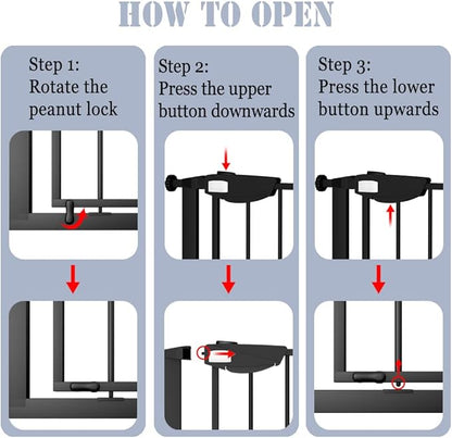 DEARBB Triple Lock Baby Gate for Stairs Doorways and House 31" to 86" Extra Wide Pressure Mounted Easy Walk Through Auto Close Safety Pet Gate Black 76.77-86.22"