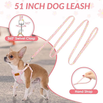 Lukovee Puppy Harness and Leash Set, No Pull Lightweight Soft Suede Adjustable Pet Harness Vest with Snap Buckle for Puppy Small and Medium Size Dog (Pink-XS)