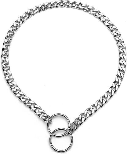 Flat Dog Chain Collar, Metal Slip P-Link Training Heavy Duty Dog Choker Collar Puppy Collars for Small Medium Large Dogs, Silver S