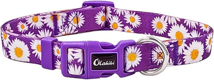 Dog Collar and Leash Set, Cute Daisy Pattern, Polyester Material, 5ft Leash, for Small Dogs.(Small,Purple Daisy)