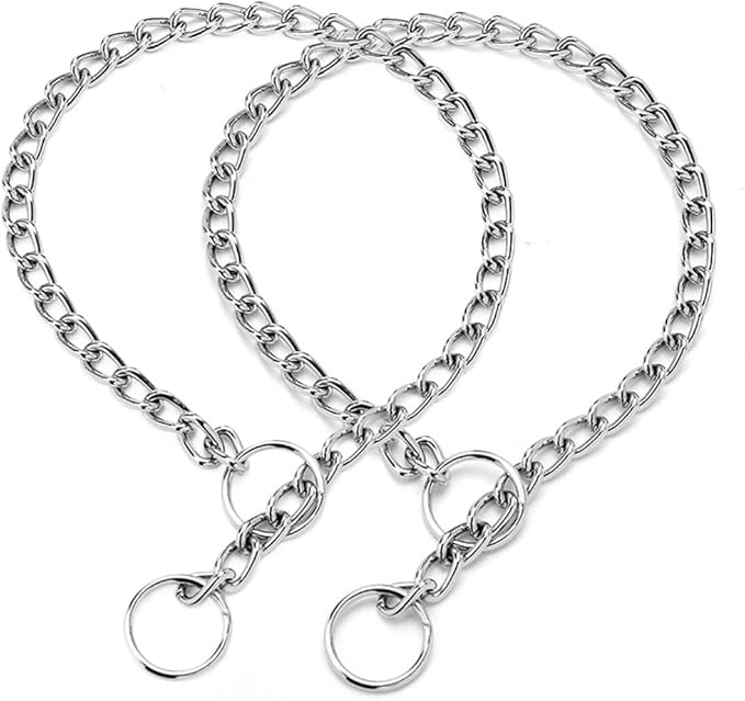 Chain Dog Collar, Metal Slip Link Training Heavy Duty Dog Collar Martingale Puppy Collars for XXS XS Small Medium Large Big Dogs, 2xSilver XXS