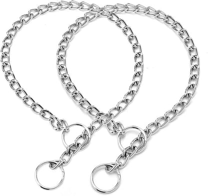 Chain Dog Choker Collar, Metal Slip Link Training Heavy Duty Choke Dog Collar Puppy Collars for XXS XS Small Medium Large Big XL Breed Dogs, 2xSilver XL