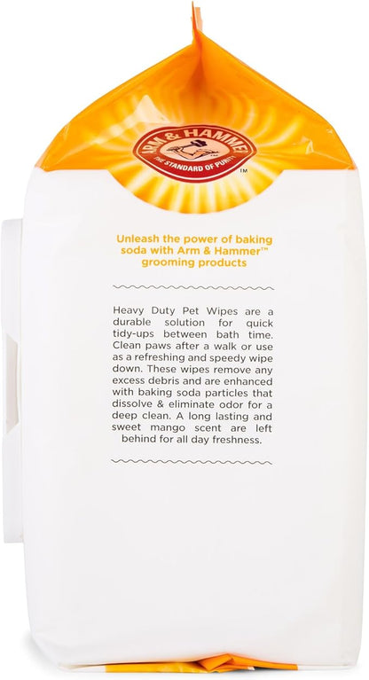 Arm & Hammer for Pets Heavy Duty Multipurpose Dog Wipes, Paw and Butt Wipes for Dogs to Help Clean Deodorize and Freshen Coat and Skin Between Baths, Mango Scent, 100 Count - 3 Pack