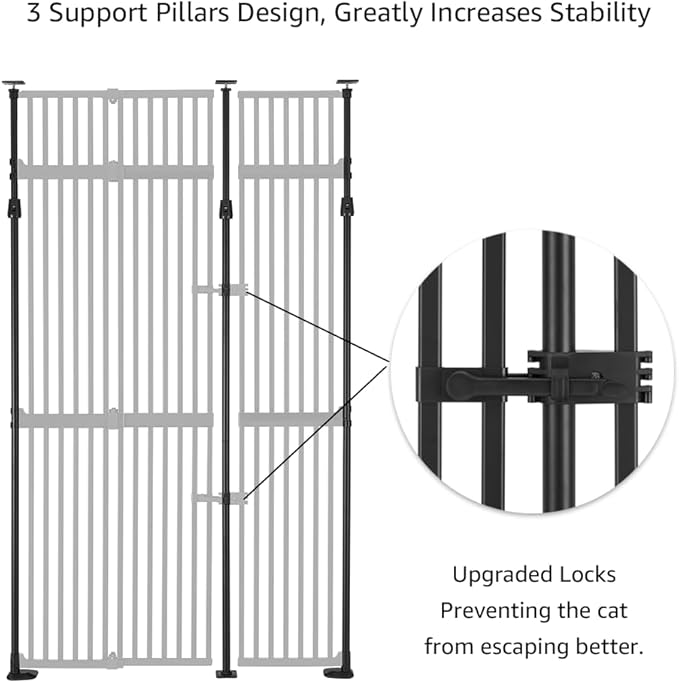 unipaws 86" High Extra Tall Cat Gate, Auto Closing and No Drilling Safety Gate for Doorway Hallway Stairs, Cat Dog Proof, Fit for 35"-51" Wide Opening, Indoor Use, Black