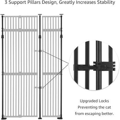 unipaws 86" High Extra Tall Cat Gate, Auto Closing and No Drilling Safety Gate for Doorway Hallway Stairs, Cat Dog Proof, Fit for 35"-51" Wide Opening, Indoor Use, Black