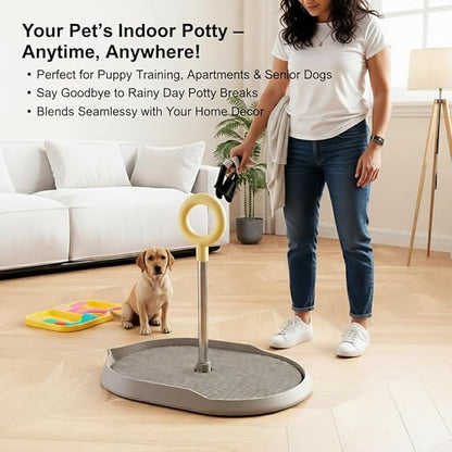 Dog Potty Tray with Handle, minandhua Indoor Puppy Potty Training Tray & Pee Pad Holder, Oval Design with Pour Spout & Non-Slip Grid, Easy-Clean for Small Medium Large Dogs (Brown)