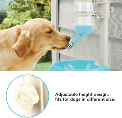EVTSCAN Dog Food Dispenser, Adjustable Dog Bowl Food Dispenser Drinking Bowl Feeder for Pets Cats Dogs(Blue)