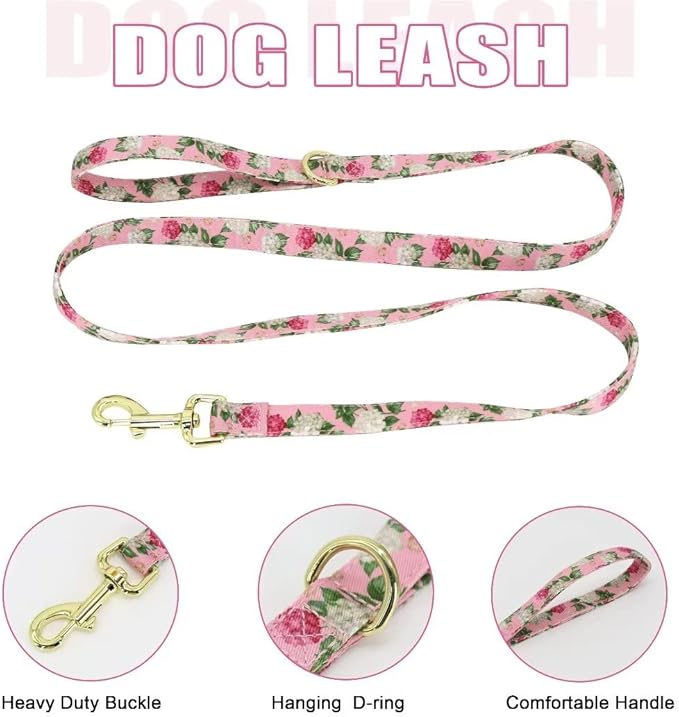 Beirui Cute Girl Dog Collars, Harnesses & Leashes Set - Adjustable Dog Collar and Leash Set with Flower - Soft Mesh Dog Vest Harness for Puppies Small Medium Dogs (Pink,XS)