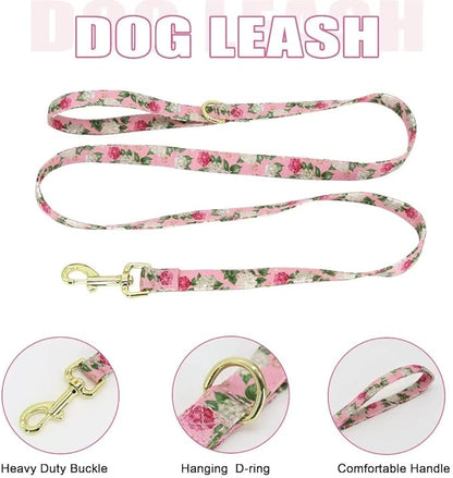 Beirui Cute Girl Dog Collars, Harnesses & Leashes Set - Adjustable Dog Collar and Leash Set with Flower - Soft Mesh Dog Vest Harness for Puppies Small Medium Dogs (Pink,XS)
