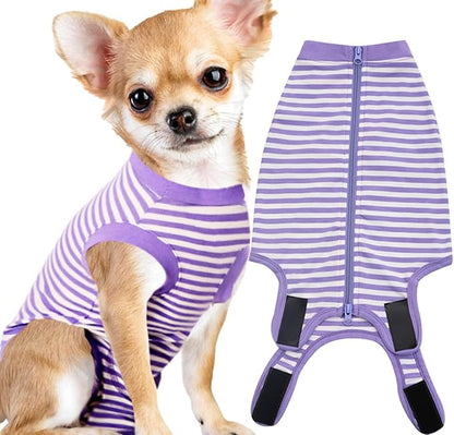 Dog Recovery Suit Small,Female Spay Male Surgery Recovery Shirt,Soft Combed Cotton Puppy Suit,S Purple-White Striped