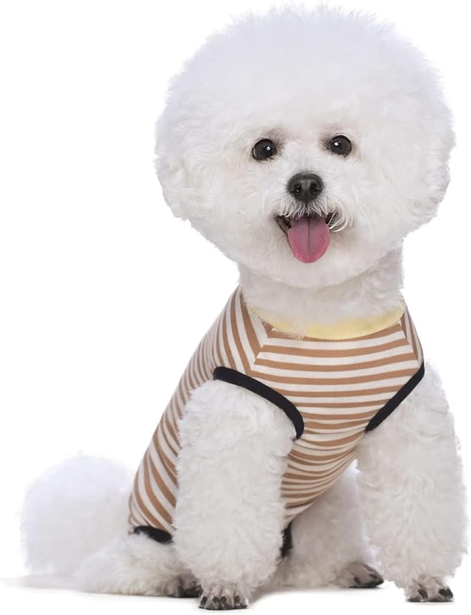 Dog Recovery Suit After Surgery,Spay Neuter Clothes for Female Dogs,Small Medium Dog Shirt,E-Collar Cone Alternative,Prevent Licking Wound Dog Onesie,Pet Surgical Suit(Brown White Stripe-XL)