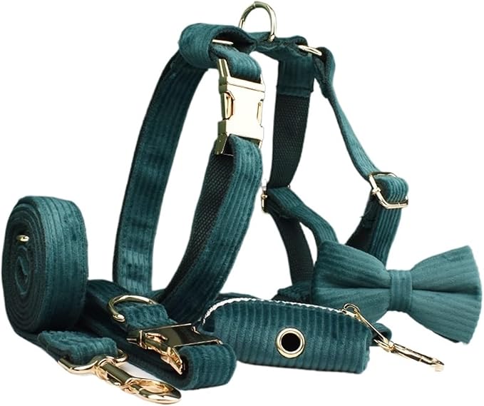 Dog Leash, 5Pcs Corduroy Dog Harness Collar Leash Set with Poop Bags,Hands Free(5PCS set18,Small)