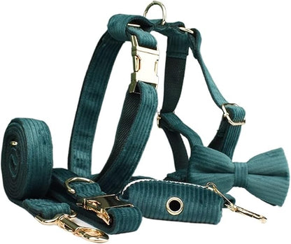 Dog Leash, 5Pcs Corduroy Dog Harness Collar Leash Set with Poop Bags,Hands Free(5PCS set18,Medium)