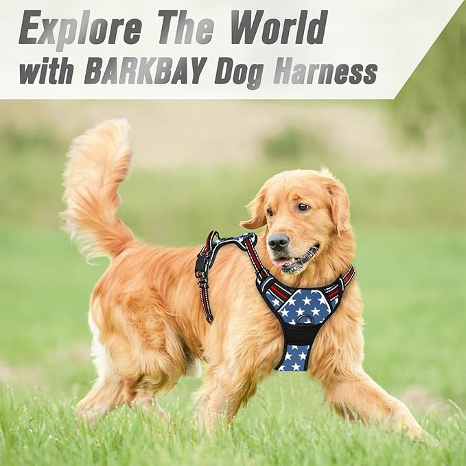 BARKBAY No Pull Dog Harness Front Clip Heavy Duty Reflective Easy Control Handle for Large Dog Walking(Star,M)