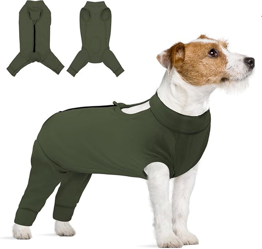 KOESON Back Zipper Dog Recovery Suit Hind Leg, Soft & Strechy Surgery Recovery Onesie for Female Male Dogs, Puppy Back Leg Sleeve to Stop Licking, Lightweight Dog Rear Leg Wound Cover, Army Green XS
