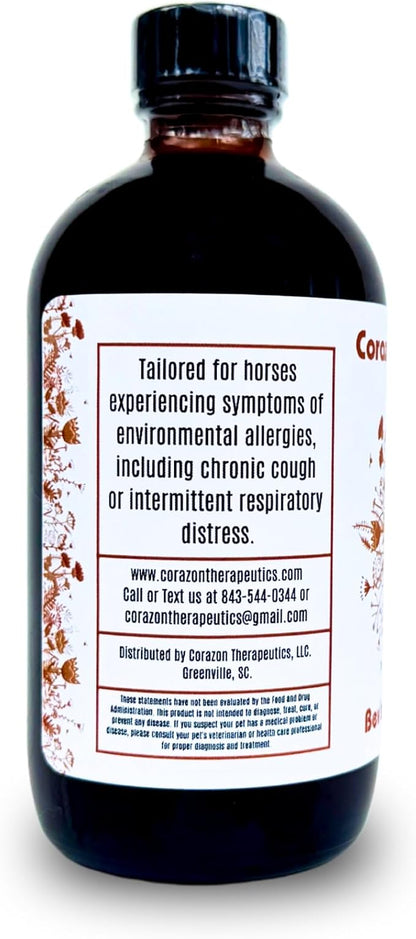 Natural Allergy, Cough, and Respiratory Relief Formula for Horses, Dogs, and Cats, Calendula Blend, Respiratory Support Supplement, Corazón Therapeutics (8 oz)