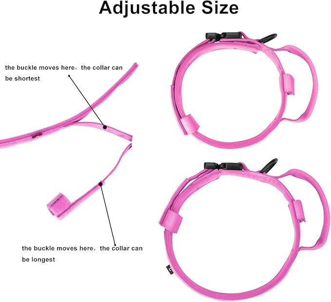 DAGANXI Tactical Dog Collar, Adjustable Military Training Nylon Dog Collar with Control Handle and Heavy Metal Buckle for Medium and Large Dogs, with Patches and Airtags Case (XL, Pink)