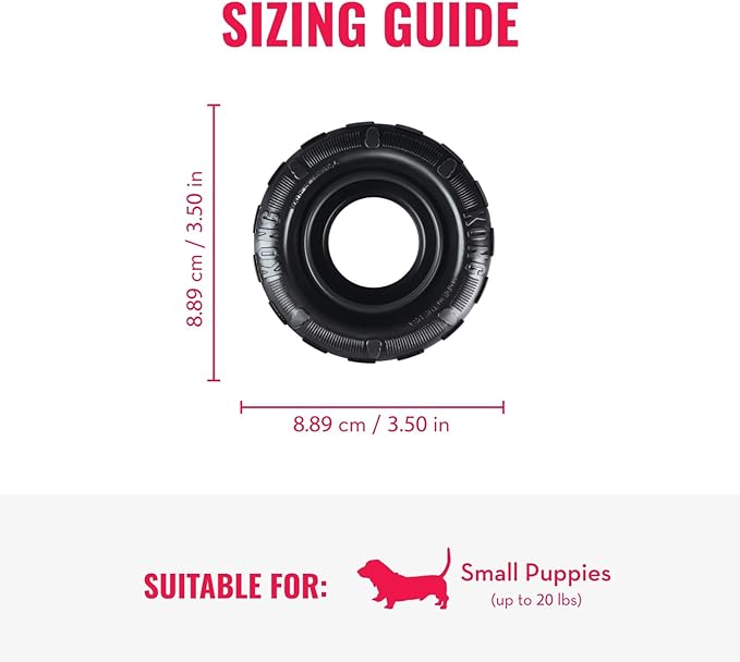 KONG Extreme Tires - KONG's Most Durable Natural Rubber Chew & Fetch Toy - Treat Dispenser Dog Tire Toy - Pet Supplies for Outdoor & Indoor Play - For Small Dogs
