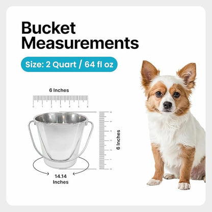 Heavy Duty Stainless Steel Bucket 2 Quart - Half Gallon Flat Side Metal Bucket for Feeding & Watering Pets, Livestock & Cleaning - Perfect for Crates, Kennels, Cages & Hang on Fences
