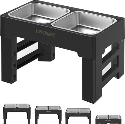 URPOWER Raised Dog Bowls 4 Height Adjustable Elevated Bowl Stand with Stainless Steel Water Bowl Non-Slip Dog Food Bowls Stand for Small Medium Large Dogs and Pets