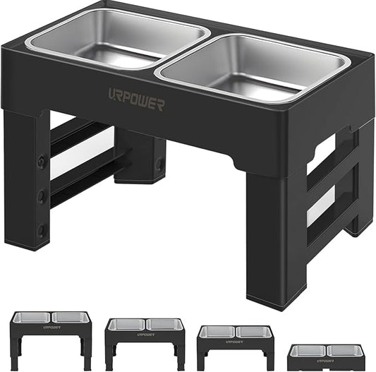 URPOWER Raised Dog Bowls 4 Height Adjustable Elevated Bowl Stand with Stainless Steel Water Bowl Non-Slip Dog Food Bowls Stand for Small Medium Large Dogs and Pets