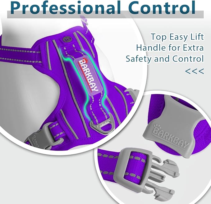 BARKBAY Dog Harness No Pull Oxford with ID Tag Pocket - Heavy Duty, Reflective, Easy Control for Large Dogs(Purple Oxford,S)