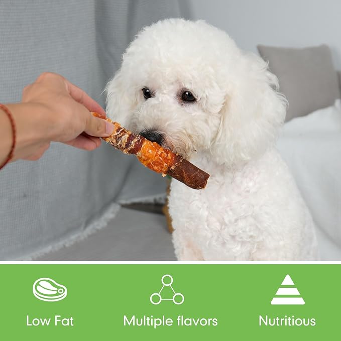 MON2SUN Dog Treats, Triple Flavor 6 Inch Chicken Liver Duck and Chicken Wrapped Rawhide Sticks, Teeth Cleaning Snacks for Medium Dogs, 17.6 oz (10 Count-Pack of 2)