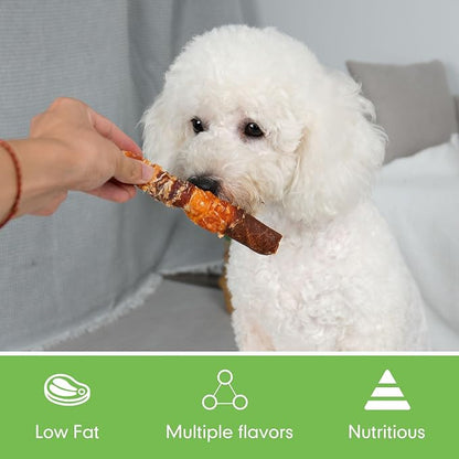 MON2SUN Dog Treats, Triple Flavor 6 Inch Chicken Liver Duck and Chicken Wrapped Rawhide Sticks, Teeth Cleaning Snacks for Medium Dogs, 17.6 oz (10 Count-Pack of 2)