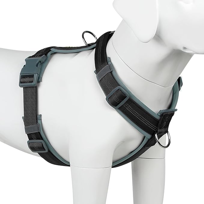 Plutus Pet No Pull Dog Harness, Adjustable Nylon Harness with Soft Padding, Reflective and Heavy Duty Dog Harness for Small, Medium, Large Dogs(Black, M)