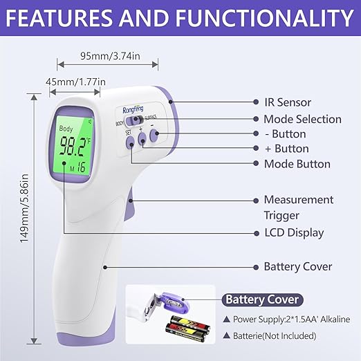 No-Touch Forehead Thermometer for Adults and Kids, Digital Thermometers with Fever Alarm, 3 Backlit and 32 Memories Fast Accurate Results, Easy for All Ages, Basal Thermometer
