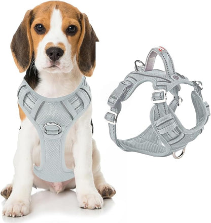 BARKBAY Dog Harness No Pull with ID Tag Pocket - Heavy Duty, Reflective, Easy Control for Large Dogs(Grey,M)