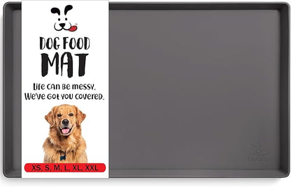 DogBuddy Dog Food Mat – Waterproof Dog Bowl Mat for Food and Water, Silicone Pet Feeding Mats For Floors, Non-Slip Placemat with High Edges For Dogs Bowls, Puppy Essentials (XL: 28" x 18", Shadow)