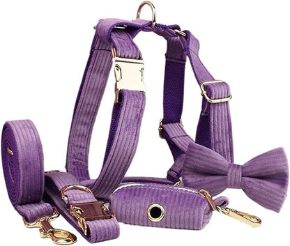 Dog Leash, 5Pcs Corduroy Dog Harness Collar Leash Set with Poop Bags,Hands Free(5PCS set15,Medium)