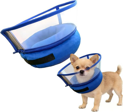 Inflatable Dog Cone Collar, Adjustable Size Velcro with Soft Padding Collar After Surgery for Small Dogs to Stop Licking,Extra Enhanced Anti-Licking Guard Shield for Pets(Blue/S(4-6" Neck))