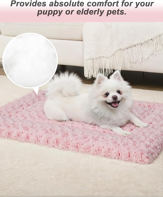 Washable Dog Bed Mat Crate Pad Soft Fluffy Pet Kennel Beds Dog Sleeping Mattress for Large Jumbo Medium Small Dogs, 41 x 27 Inch, Pink