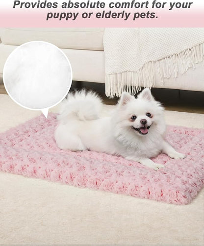 Washable Dog Bed Mat Soft Dog Crate Pad Fluffy Pet Kennel Beds Sleeping Mattress with Non-Slip Bottom for Large Jumbo Medium Small Dogs, 47 x 29 Inch, Pink