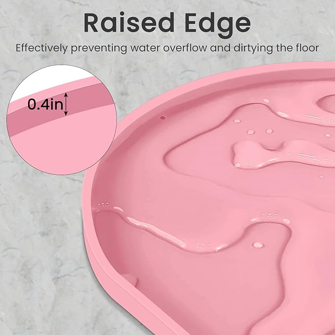 Ptlom Silicone Pet Feeding Mat for Dogs and Cats, High-Lips Pet Placemat Non-Slip Waterproof Bowl Mats Prevent Food and Water Overflow, Puppy Dish Tray Mat Suitable for Small Medium Large Pets, Pink