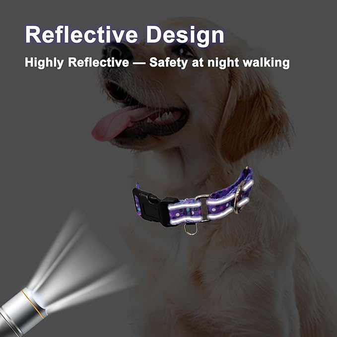 Reflective Martingale Collar for Dogs with Quick Release Buckle Cute No Pull Training Dog Collars (Purple Polka Dot, Large)