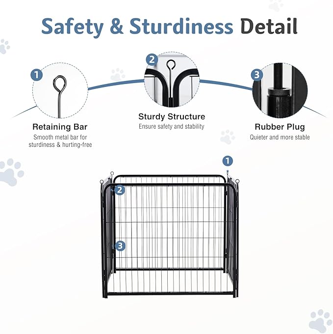 DUMOS Dog Playpen Indoor, Metal 32 Inch 4 Panels Foldable Pet Fence with Door, Outdoor Small Medium Large Dog Puppy Portable Exercise Play Pen for RV Camping, Trips, Play Yard