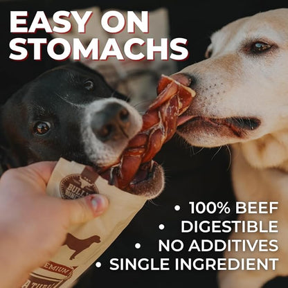 Bully Bunches All Natural 12" Standard Braided Bully Sticks - Odour Free, Rawhide Free, Chemical Free - Safe, Long Lasting Thick Beef Dog Chews - Fully Digestible Treat for Small and Medium Dogs, 6 Pk