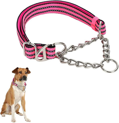 Stainless Steel Chain Martingale Collar for Dogs, No Pull Slip Cinch Choker Choke Collar Training Escape Proof Heavy Duty Dog Collar for Small Medium Large Pet Girl Female Dogs,Pink L