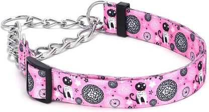 Martingale Dog Collar with Stainless Steel Chain - Limited Chain Cinch Training Collar for No Pull Training Dog - Flower Multicolor Cute Patterns - Premium No Slip Collar (HA12NO7, M)