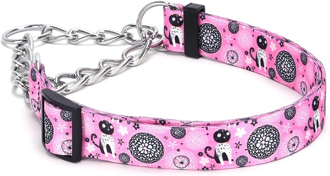 Martingale Dog Collar with Stainless Steel Chain - Limited Chain Cinch Training Collar for No Pull Training Dog - Flower Multicolor Cute Patterns - Premium No Slip Collar (HA12NO7, S)