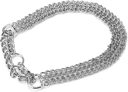 Dog Chain Collar, Heavy Duty Silver Triple Row Martingale Chain Dog Collars, Chew Proof Metal Cuban Link Dog Collar Adjustable for Small Medium Large Breed Dogs (3 Row, S)