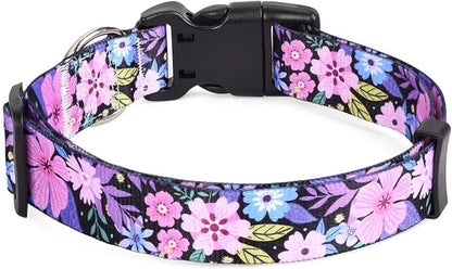 Mihqy Dog Collar with Bohemia Floral Tribal Geometric Patterns - Soft Ethnic Style Collar Adjustable for Small Medium Large Dogs(Floral Pink,M)