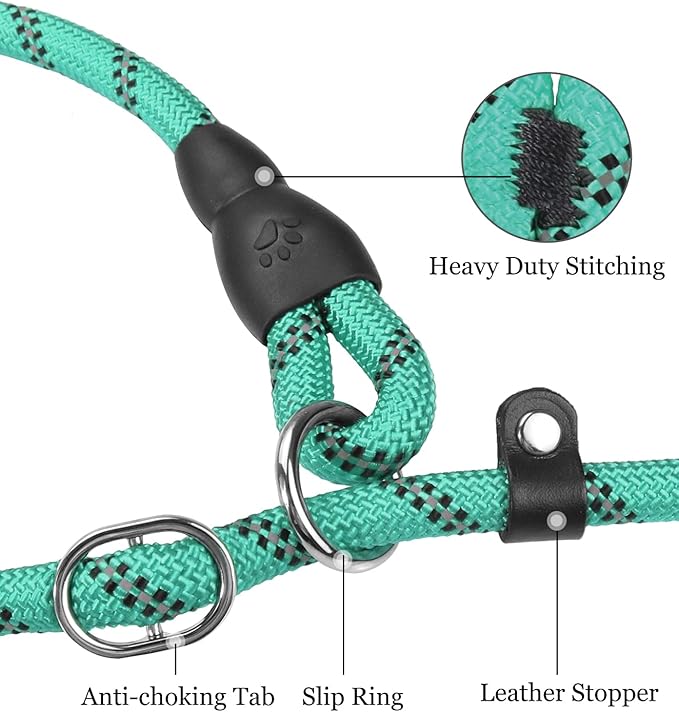 TagME 6ft Slip Dog Lead, No Pull Reflective Training Leash with Padded Handle, Professional Rope P-Leash for Small Medium Large Dogs, Heavy Duty Correction Lead for Walking & Training (Turquoise)