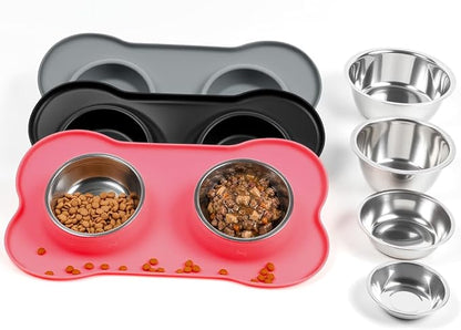 Conlun Medium Pet Feeding Station, 29oz Stainless Steel Dog Bowls Set, No Spill Food & Water Dishes with Non Slip Silicone Mat for Breeds Up to 55 Lbs, Pink
