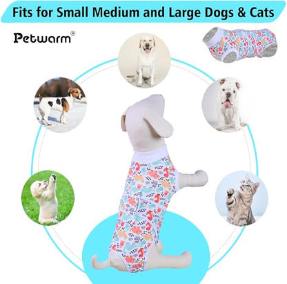 PetWarm Post Neuter Surgery Suit for Dogs Male, E Collar Alternative for Dogs After Surgery, Anti-Licking Dog Surgery Recovery Suit Dog Bodysuit, Dinosaur Pattern, White, 2XL